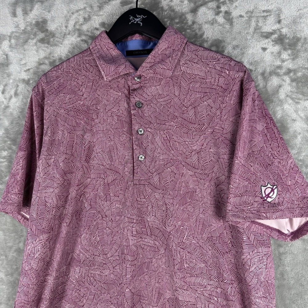 Greyson Polo Shirt Red Abstract Geometric Performance Mens Large Utility Golf